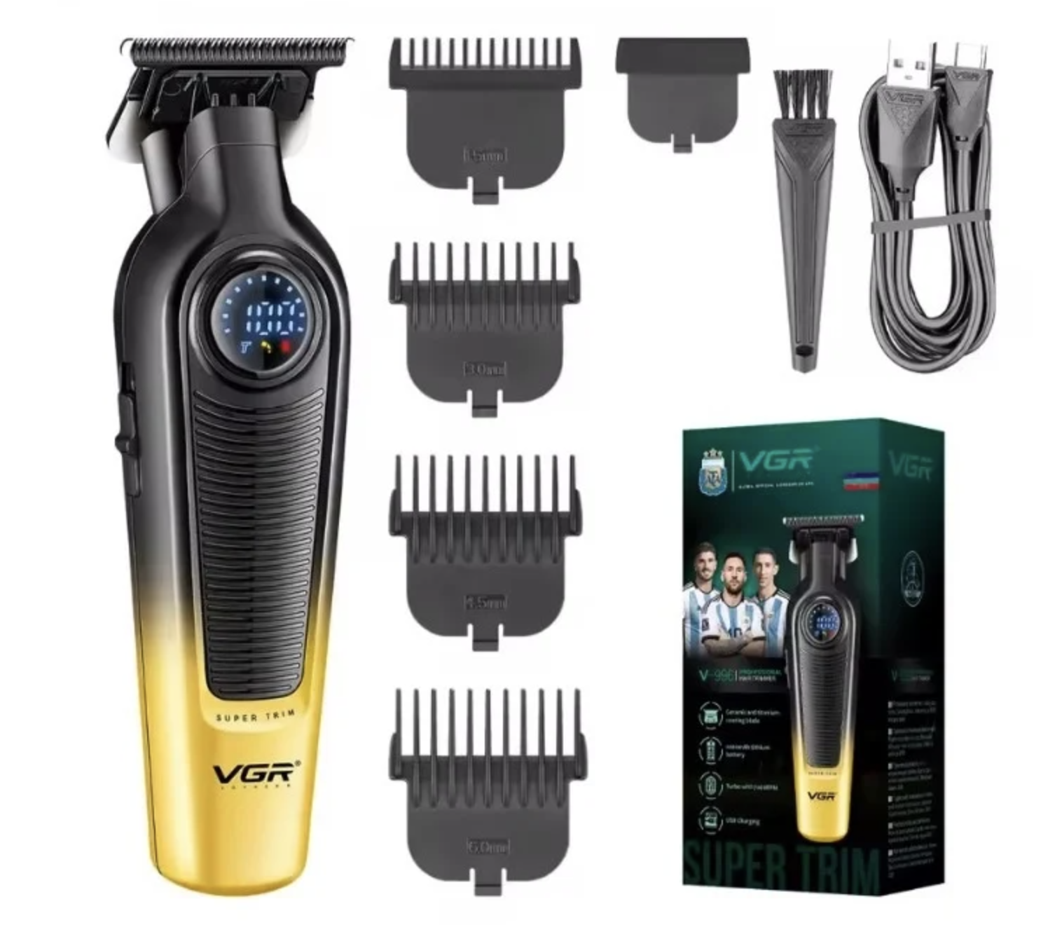 Set cu aparat de tuns fara fir VGR V 996 4 distantiere afisaj LED autonomie 300min